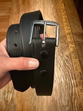 Men's Black Boston Leather Belt  Silver Buckle Made in USA 44